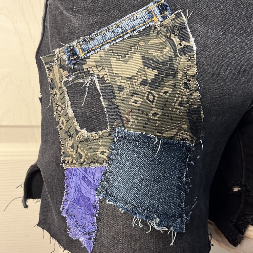 Upcycled Patchwork Black Refuge Black Jean Shorts - image 3